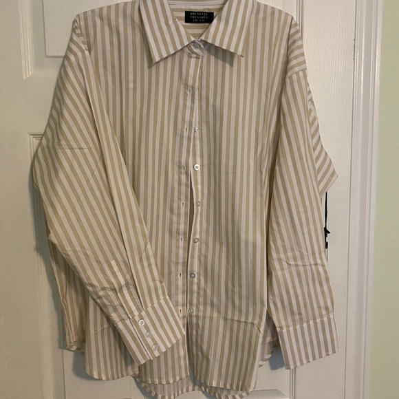 BRUNETTE THE LABEL STRIPED BUTTON UP | ALMOND MILK - Picture 2 of 6
